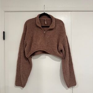 SKIMS Cozy Knit Half Zip Cropped Pullover | S/M | Light Brown